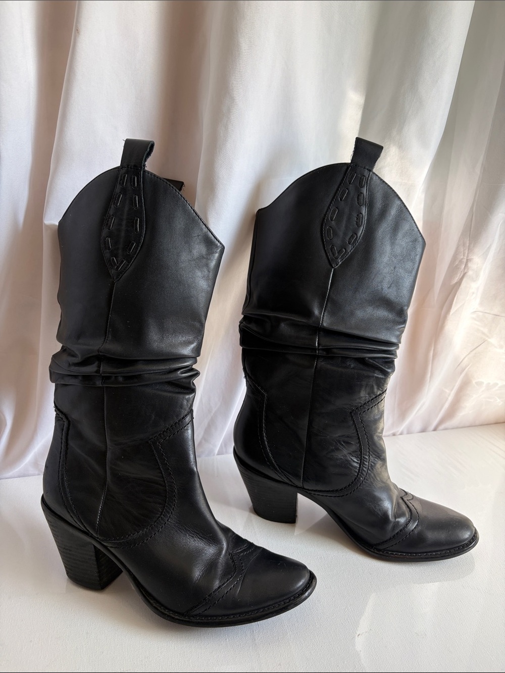 BCBGeneration Black Slouchy Western Heel Boots